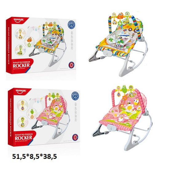 Дитячий шезлонг-гойдалка HE0655/HE0656  0-18кг вібрац.муз.2в.кор.51,5*8,5*38,5 /6/ оптом