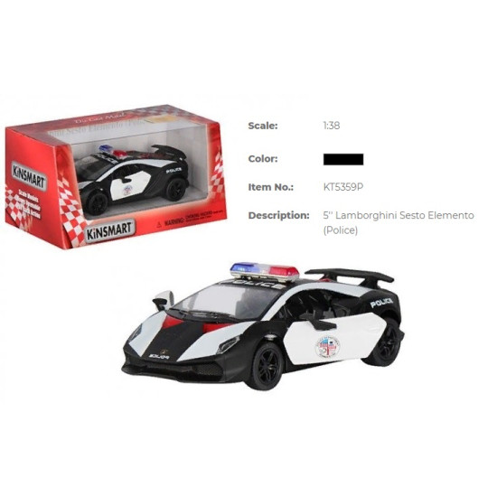 Модель легкова LAMBORGHINI SESTO ELEMENTO 5 KT5359WP Police метал.інерц.відкр.дв.кор./96/ оптом