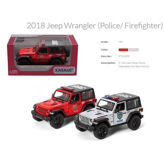Модель джип JEEP WRANGLER 5 KT5412WPR Police/Firefighter метал.інерц.відкр.дв.2в.кор./96/